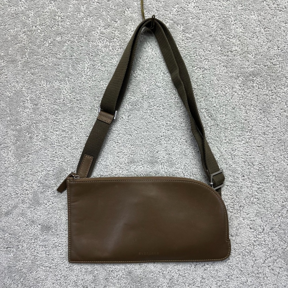 Everlane Leather Sling Bag Brown Green Crossbody Pouch Adjustable Made in Italy